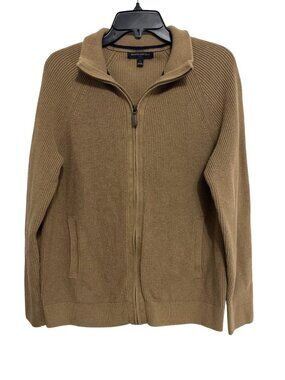 Banana Republic Mens Ribbed Knit Brown Full-Zip Cardigan Size Large Cotton Blend